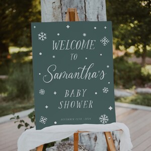 Winter Baby Shower Welcome Sign, Green Baby Shower Welcome, Baby It&#39;s Cold Outside Welcome, Pine Welcome Poster Instant, Wonderland, 129