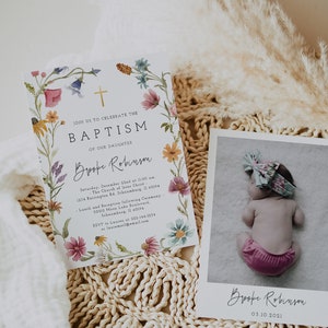 Wildflowers Baptism Invitation, Wildflowers, Baptism Invitation Girl, Wild Floral, Garden, Floral Baptism, Instant Download, Editable, 55