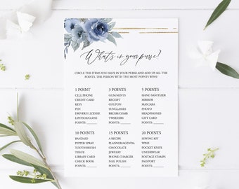 What's In Your Purse Bridal Shower Game, Dusty Blue Bridal Shower Template, Guess Who Said It, Floral Bridal, Instant Download, Editable, 06