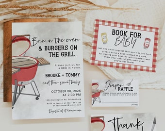 Ensemble d'invitations pour baby shower barbecue, modèle de baby shower chignon au four, BABYQ, cuisine pour douche en couple, invitation à une baby shower dans l'arrière-cour, 85