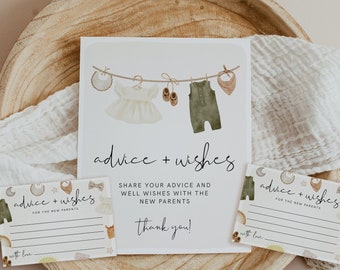 Beratung für neue Eltern, Baby Beratung Schild und Karten, Kleidung Baby Shower, Gender Neutral, offenbaren Babyparty, Boho-Babyparty, Download, 95