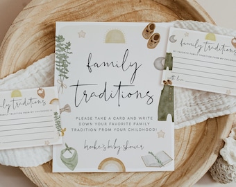 Family Traditions Sign and Card, Clothes Baby Shower, Share a Memory, Childhood Memory, Editable Template, Boy Baby Baby, Neutral Baby, 95