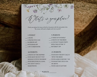 Gioco per addio al nubilato "What's on Your Phone", gioco per addio al nubilato con fiori di campo, gioco per addio al nubilato stampabile, gioco per addio al nubilato floreale, giardino, 74