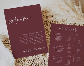 Boho Wedding Timeline Template, Wedding Timeline, Burgundy Wedding, Event Timeline, Wedding Itinerary, Weekend Schedule, Welcome Bag, 43