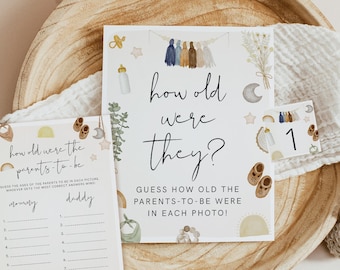 How Old Were The Parents-To-Be Game, Guess How Old Game, Boho Baby Shower Game, Clothes Baby Shower, How Old Were They, Editable, 95