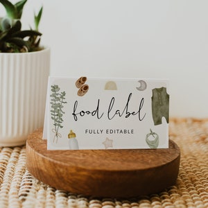 Modello di biglietto per alimenti per bambini, etichetta per alimenti, biglietti per tenda baby shower per bambini, etichette per alimenti per vestiti per baby shower, etichetta boho baby, SCARICA, modificabile, 95