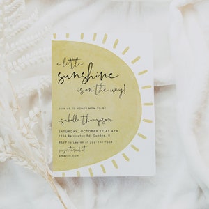 Sunshine Baby Shower Invitation Template, Gender Reveal, Neutral Baby, Modern Minimalist Sunshine Baby Shower, Editable, Instant, 94