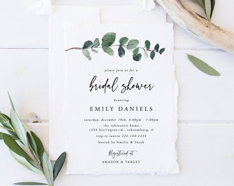 Eucalyptus Bridal Shower Invitation Template, Greenery Bridal Shower Invite Printable,  INSTANT DOWNLOAD, Editable, Printable Invite, 035