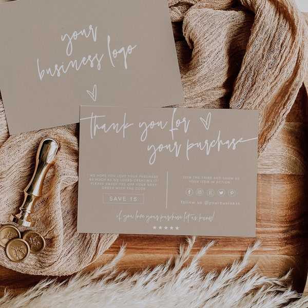 Boho Small Business Thank You Card, Editable Thank You Card Template, Bohemian Thank You For Your Order, Modern Thank You Package, 41G