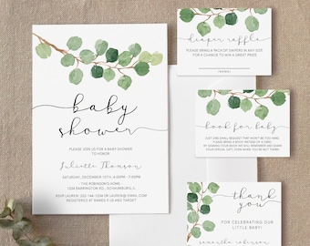 Greenery Baby Shower Invitation Eucalyptus Baby Shower Neutral Baby Shower Invitation  Instant Download Template Baby Shower Bundle, 40