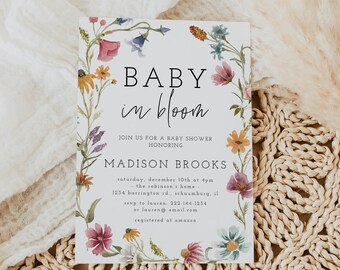 Baby In Bloom Baby Shower Invitation Template, Wildflower Baby Shower, Floral Invite, Spring, Summer, Editable, Printable, Download, 55