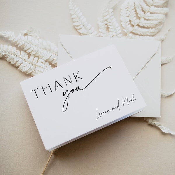 Minimalist Thank You Card Template, Minimalist Wedding, Bridal Shower Thank You Folded Card, Note Card, Instant Download, Templett, 89