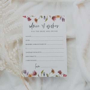 Wildflower Bridal Shower Advice Card Template, Editable floral Bridal Shower Advice, Wedding Advice, Bridal Advice, Instant Download, 55