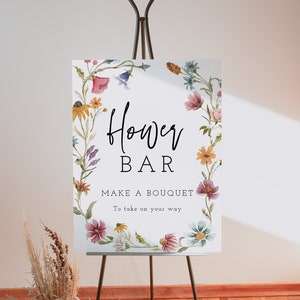 Flower Bar Sign Template, Bright Floral Wedding Signs, Make a Bouquet Sign, Summer Spring Wildflowers Wedding Favor Sign, Floral Station, 55
