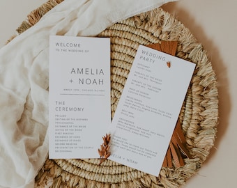 Minimalist Wedding Program Template, Modern Wedding Program, Minimal Wedding Program, Printable Program Wedding, Instant, Template, 039