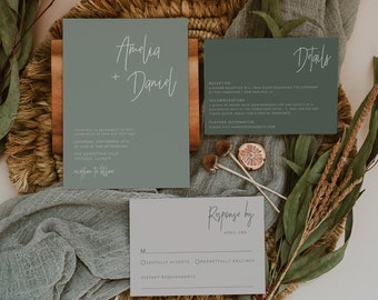 Sage Green Wedding Invitation Suite, Sage Green invitation template, RSVP, Detail, Editable Template, Instant Download, 027