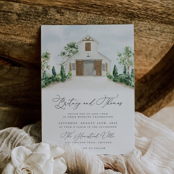 Barn Wedding Invitation Template, Editable Printable Wedding, Venue Weeding Invitation, Rustic Wedding, Farm Wedding Invite, 88