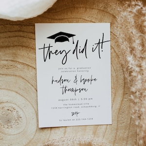 Double Graduation Invitation Template, Simple Graduation Invitation, Graduation Announcements, They Did It Graduation Party Invitation, 41