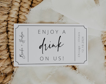 Modern Wedding Drink Ticket Template, Minimal Wedding Drink Voucher, Drink Tickets for Wedding, Drink Tickets Printable Instant, 003