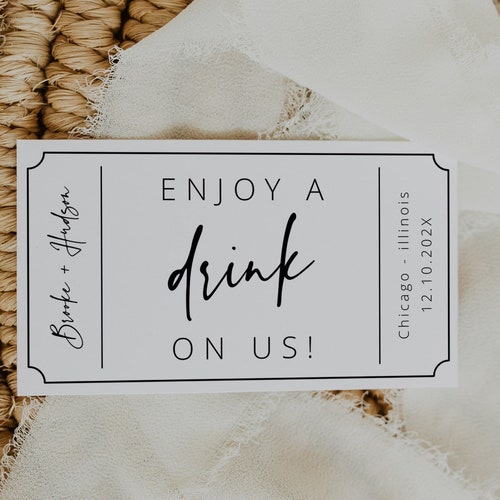 Modern Wedding Drink Ticket Template Minimal Wedding Drink Etsy