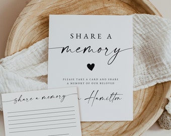 Share a Memory Funeral Sign and Share a Memory Card, Simple Funeral Memory Card Editable, Funeral share a memory template, Download, 128
