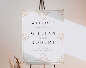 Art Deco Wedding Welcome Sign Template, Gold Art Deco Wedding Welcome Sign, Printable Welcome Sign Wedding, Gatsby, 100% Editable, 78