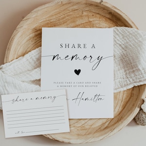 Share a Memory Funeral Sign and Share a Memory Card, Simple Funeral Memory Card bewerkbaar, Funeral share a memory-sjabloon, downloaden, 128