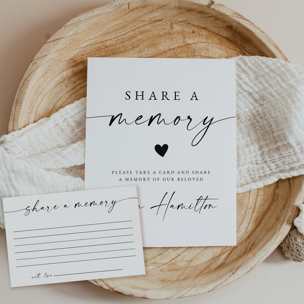 Share a Memory Funeral Sign and Share a Memory Card, Simple Funeral Memory Card Editable, Funeral share a memory template, Download, 128