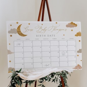 Baby Due Date Calendar Game, Guess Baby&#39;s Birthday, Baby Prediction, Twinkle Twinkle Little Star Baby Shower, Due Date Game, Editable, 119