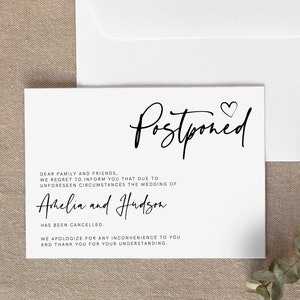 Verschobene Hochzeitskarte, Hochzeitsstornierung, verschoben, Planänderungskarte, Hochzeit abbrechen, Regret SOFORT-DOWNLOAD, bearbeitbar, Vorlage