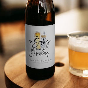 A Baby Is Brewing Beer Label, Pregnancy Announcement Beer Label, Minimalist Baby Announcement, Personalized Beer Labels, DIY, Template, 73