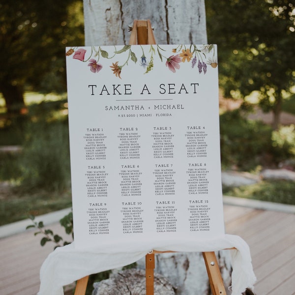 Wildflower Seating Chart Poster, Wildflower, Printable Wedding Seating Sign, Wildflower Wedding, Instant Download, Editable Template, 55