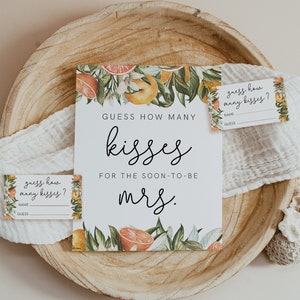 How Many Kisses Bridal Shower Game, Summer Bridal Shower Printable, Hershey Kisses Game, Citrus Orange, Instant Download, Templett, 18