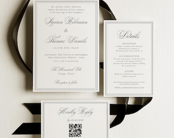 Elegant Wedding Invitation Suite, Editable Canva Template, QR RSVP, Colors are fully editable, 149