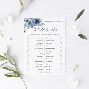 Would She Rather Bridal Shower Game, Dusty Blue Bridal Shower Template, Blue Bridal, Dusty Blue, Guess Who Said It, Instant Download, 06