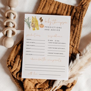 Carte de prédictions et de conseils pour bébé citrouille, baby shower bohème, baby shower de citrouille, modifiable, conseils de bricolage, téléchargement immédiat, non sexiste, 95