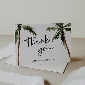 Palme Danke-Karte, Vorlage, Tropisch Hochzeit, Brautparty Dankeschön gefaltete Karte, Hinweiskarte, Sofort Download, Vorlage, 44