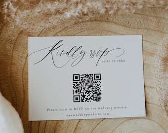 QR Code Response Card, RSVP Online, Elegant Wedding Reply Card, Calligraphy QR Code Response Card, Rustic Wedding Reply Card, Template, 050