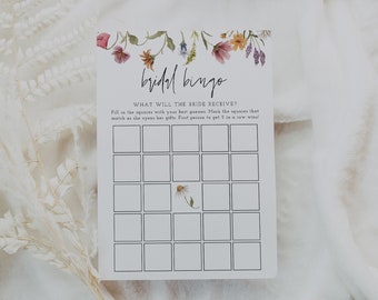 Bridal Bingo Game Template, Bridal Shower Game Printable, Wildflower Bridal Shower Template, Floral, Guess Who Said It, Download, 55