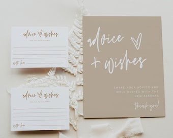 Advice for New Parents, Baby Advice Sign and Cards, Beige Baby Shower, Gender Neutral, Boho Baby Shower, Instant Download