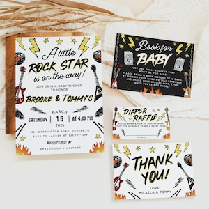 Born to Rock Baby Shower Invitation Set Template, Diaper, Book,  Rock Star Baby Shower Invitation, Rock and Roll Baby Shower, 109