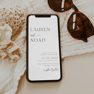 Minimalistische elektronische Hochzeitseinladung, digitale Hochzeitseinladungen, moderne Online-Einladungen, Hochzeits-Evite, Smartphone-Einladung, 89