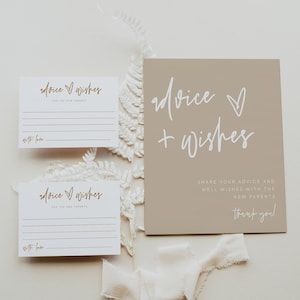Advies voor kersverse ouders, bord en kaarten babyadvies, beige babyshower, genderneutraal, boho-babyshower, instant download