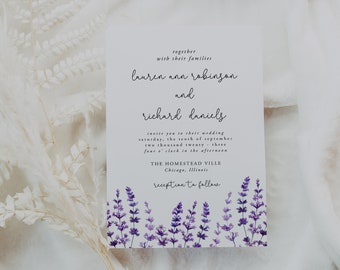 Lavender Wedding Invitation Template, Purple Floral Printable, Purple Wedding Invitation, Purple Blossom, Instant Download, Editable, 53