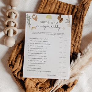 Mama oder Papa Spiel, Babyparty Spiel, Boho Baby Shower Vorlage, Kleidung Babyparty, Neutrale Babyparty, Instant, Boho, 95