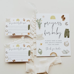 Gebete für Babyschild Kartenvorlage, Kleidung Babyparty, Guten Wünsche für Baby, Neutral Baby Baby, Rat Gebetskarte, bearbeitbarer Download, 95