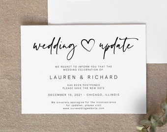 Wedding Postponed Card, Wedding Announcement,  Wedding Rescheduled, Wedding Change of Date, INSTANT DOWNLOAD, Editable, Template