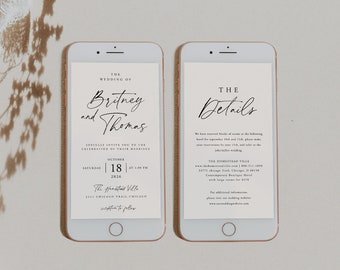 Minimalist Electronic Minimalist Wedding Invitation, Wedding Digital, Modern Online Invitations, Details, Evite, Smartphone Invitation, 86