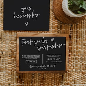Dankeschön-Kartenvorlage für kleine Unternehmen, druckbare Dankeschön-Paketbeilage, modernes Business-Dankeschön, zeitgemäßes Branding, bearbeitbar, 41N