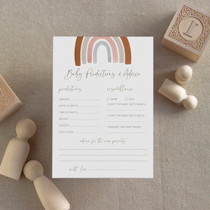 Baby vorhersagen und Beratung Karte, druckbare Regenbogen Babyparty, Boho, Boho, bearbeitbarer Text, DIY Baby Beratung, Sofort Download, Vorlage